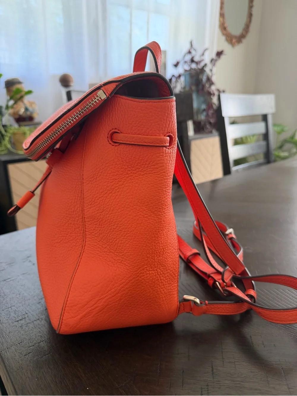kate spade orange pebbled leather backpack with flap